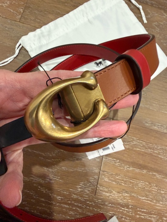 C Accessories - Coach Brown Reversible Leather Belt with Brass C' Buckle and including Dust Bag